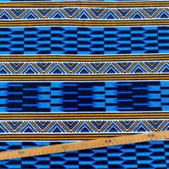 Tissu Wax bleu turquoise orange imprimé Kente