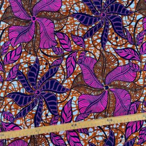 Tissu Wax noir fuchsia marron imprimé Girouette