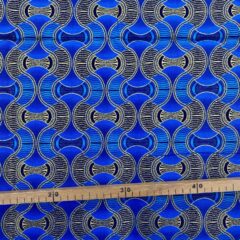 Tissu Wax pailleté bleu imprimé Tambour