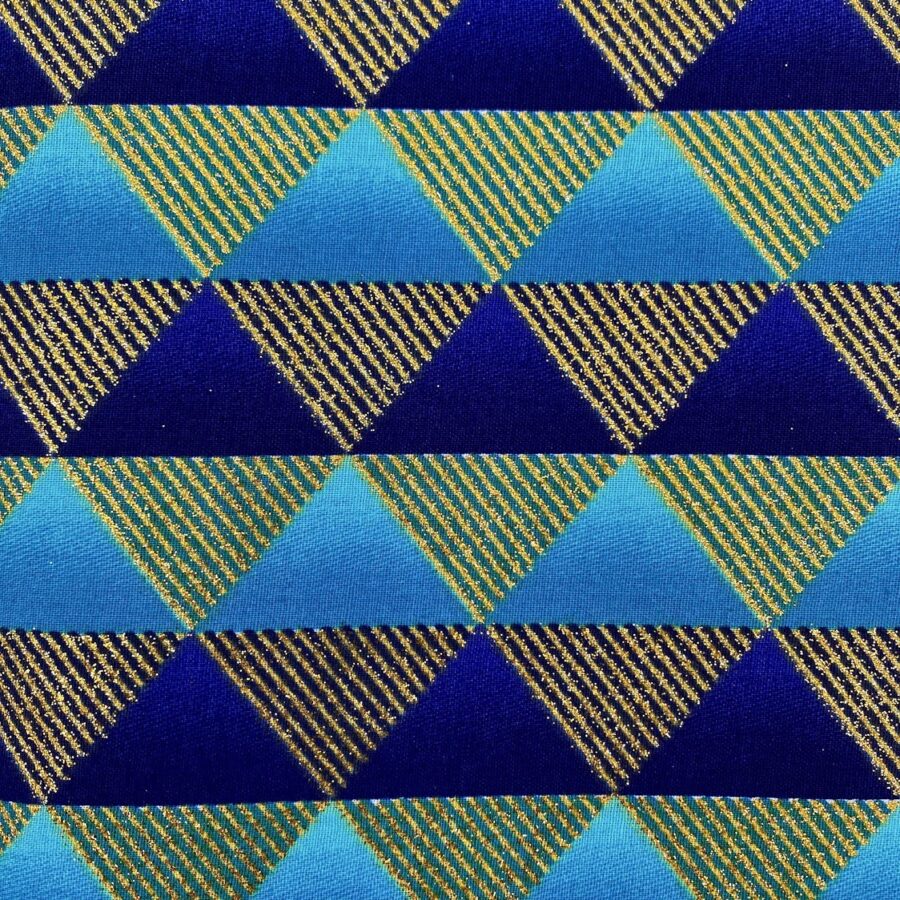 Tissu Wax pailleté bleu turquoise imprimé Triangles détail