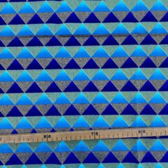 Tissu Wax pailleté bleu turquoise imprimé Triangles