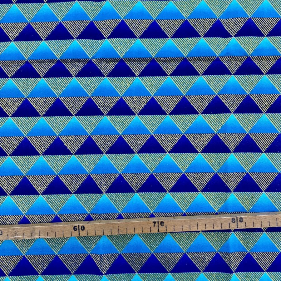 Tissu Wax pailleté bleu turquoise imprimé Triangles