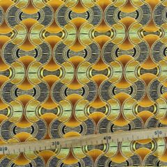 Tissu Wax pailleté jaune orangé imprimé Tambour