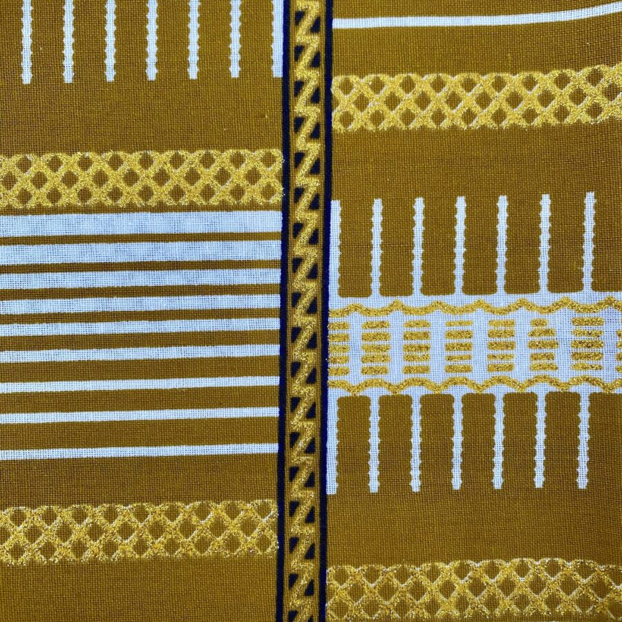 Tissu Wax pailleté marron imprimé Bi-face détail foncé