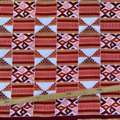 Tissu Wax pailleté rouge rose imprimé Kente