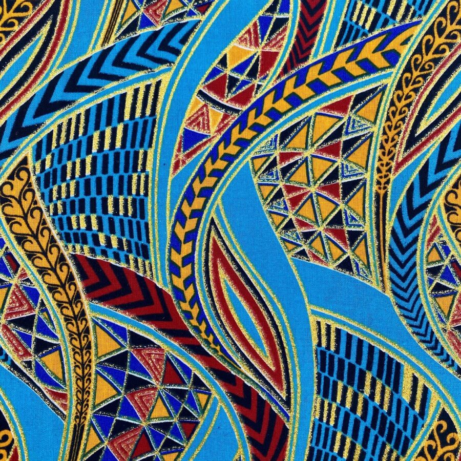 Tissu Wax pailleté turquoise imprimé Zentangle détail
