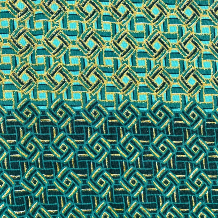 Tissu Wax pailleté vert imprimé Mini-carrés détail bordure