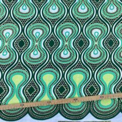 Tissu Wax pailleté vert imprimé Sablier