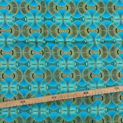 Tissu Wax pailleté vert turquoise imprimé Tambour
