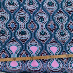 Tissu Wax pailleté bleu canard rose imprimé Sablier