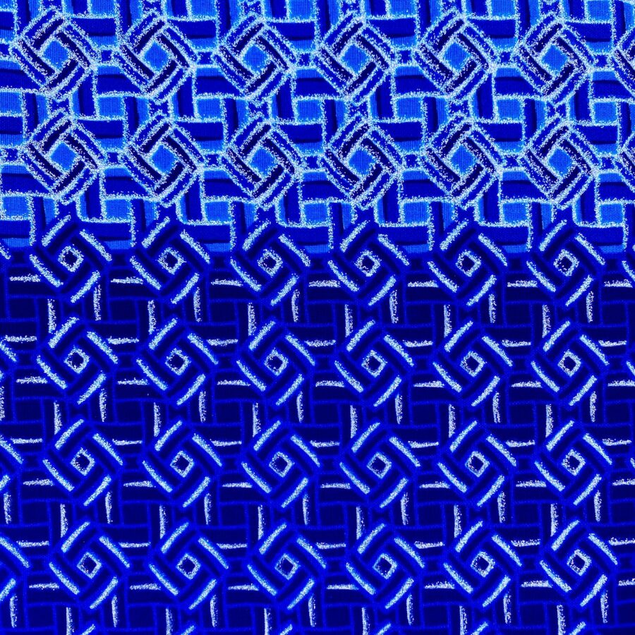 Tissu Wax pailleté bleu imprimé Mini-carrés détail bordure