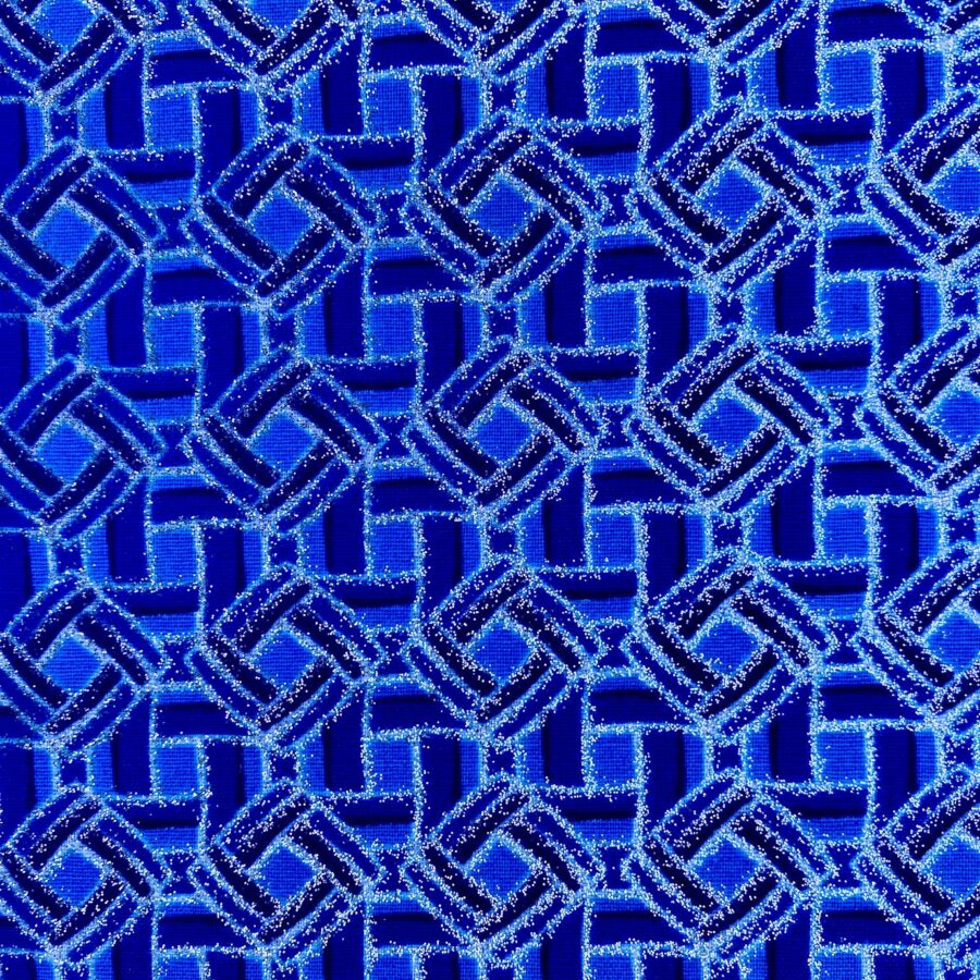 Tissu Wax pailleté bleu imprimé Mini-carrés détail