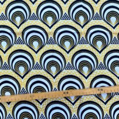 Tissu Wax pailleté noir et blanc imprimé Couronne