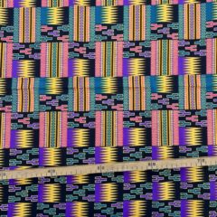 Tissu Wax pailleté noir violet imprimé Kente