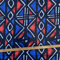 Tissu Wax bleu rouge imprimé Géo