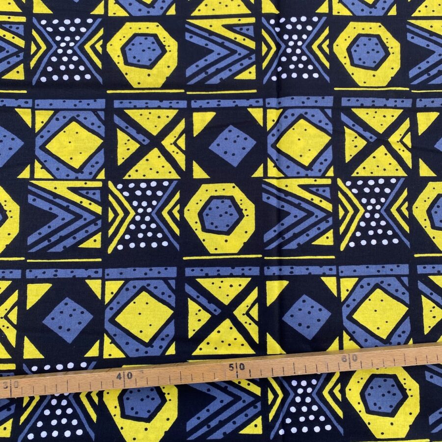 Tissu Wax jaune gris imprimé Géo