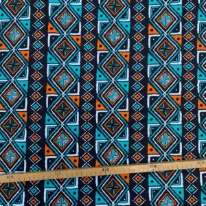 Tissu Wax orange turquoise imprimé Géo 1