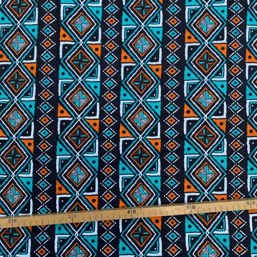 Tissu Wax orange turquoise imprimé Géo 1
