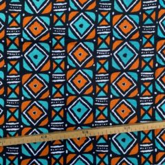 Tissu Wax orange turquoise imprimé Géo 2