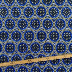Tissu Wax pailleté bleu imprimé Rosaces 2