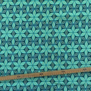 Tissu Wax pailleté turquoise imprimé Fleur de Vie