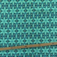 Tissu Wax pailleté turquoise imprimé Fleur de Vie
