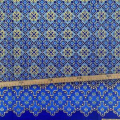 Tissu Wax pailleté bleu imprimé Croix