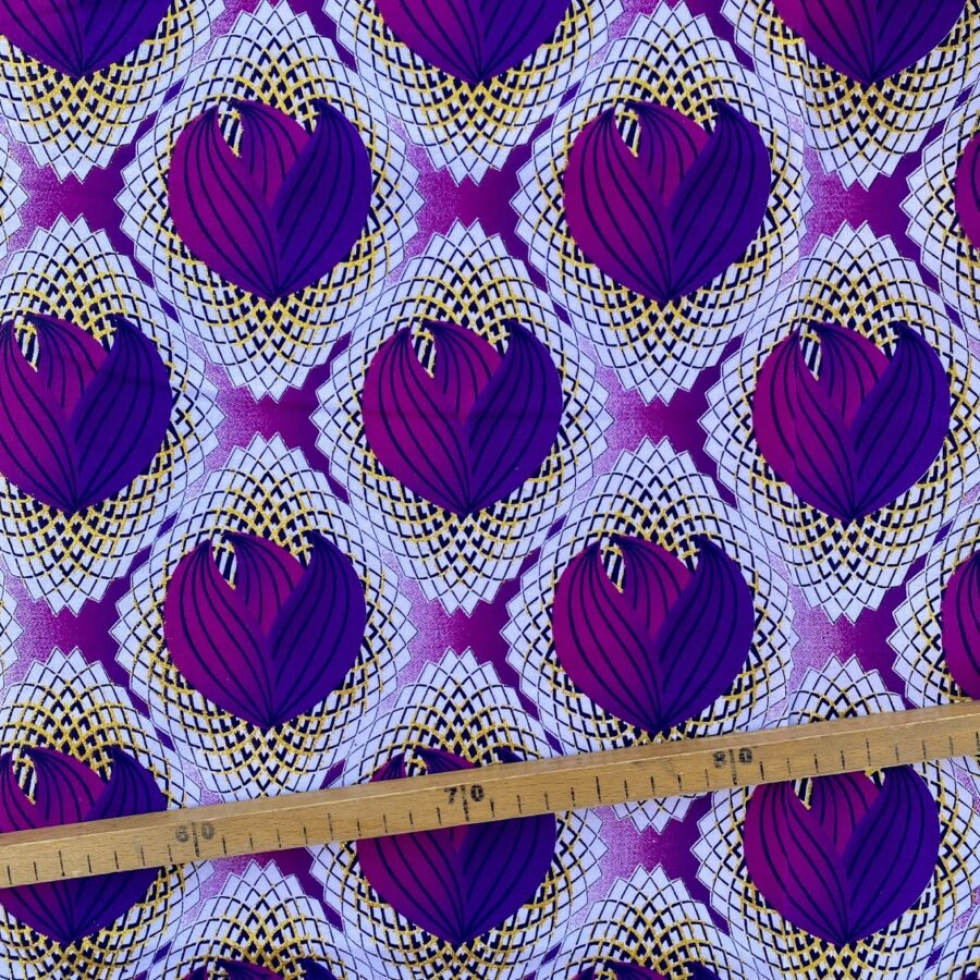 Tissu Wax pailleté prune imprimé Tulipe