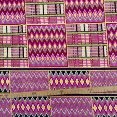Tissu Wax pailleté rose bordeaux imprimé Kente
