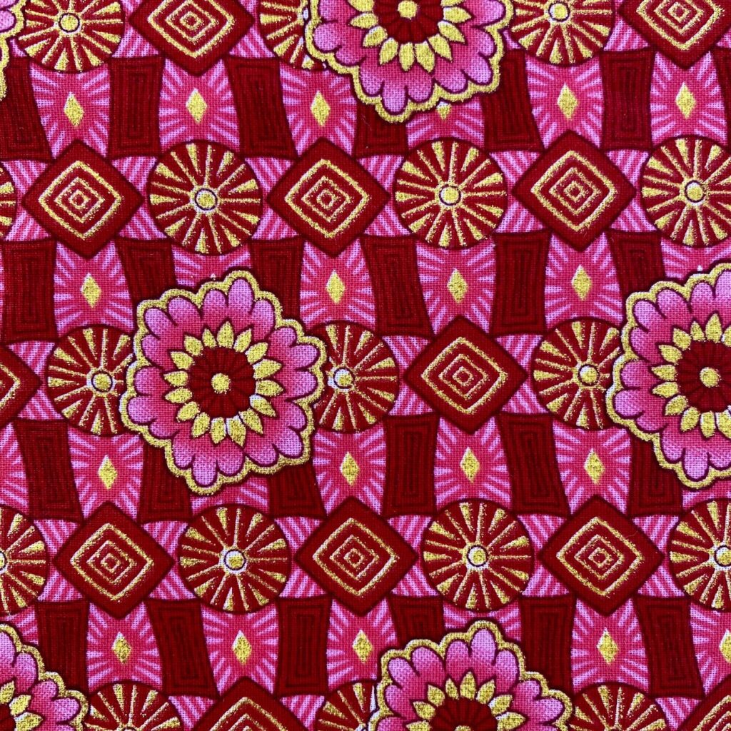 Tissu Wax pailleté rouge rose imprimé Jap détail