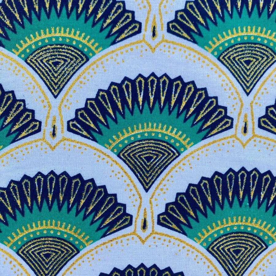 Tissu Wax pailleté vert imprimé Art déco mini détail