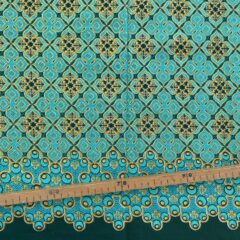 Tissu Wax pailleté vert imprimé Croix