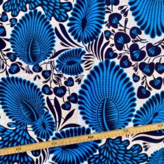 Tissu Wax bleu beige imprimé Feuillage