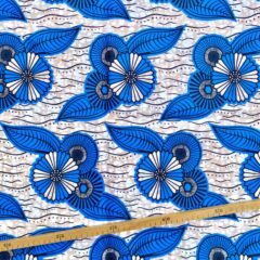Tissu Wax bleu beige imprimé Floral