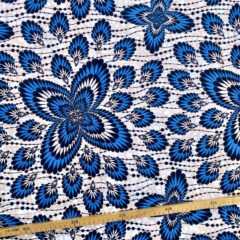 Tissu Wax bleu beige imprimé Pétales