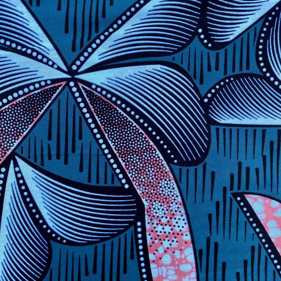 Tissu Wax bleu canard imprimé Papillons détail