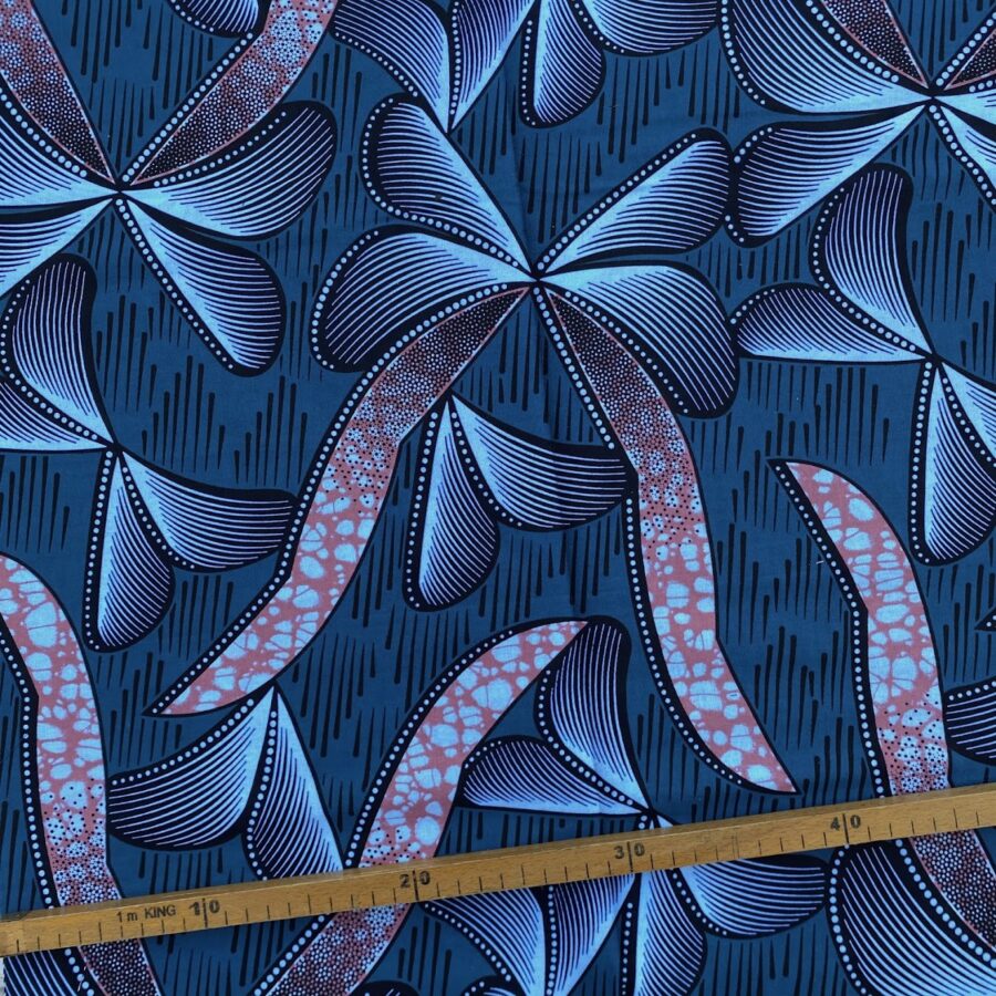 Tissu Wax bleu canard imprimé Papillons