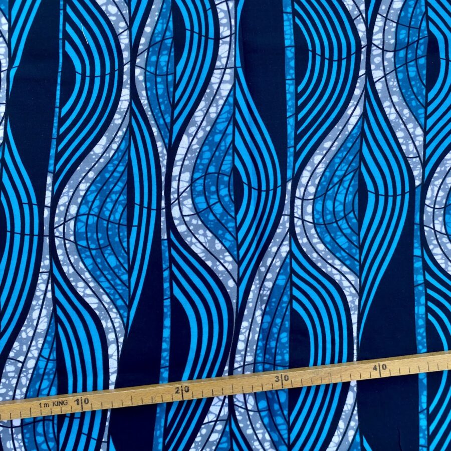 Tissu Wax bleu gris imprimé Courbes