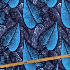 Tissu Wax bleu gris imprimé Feuilles