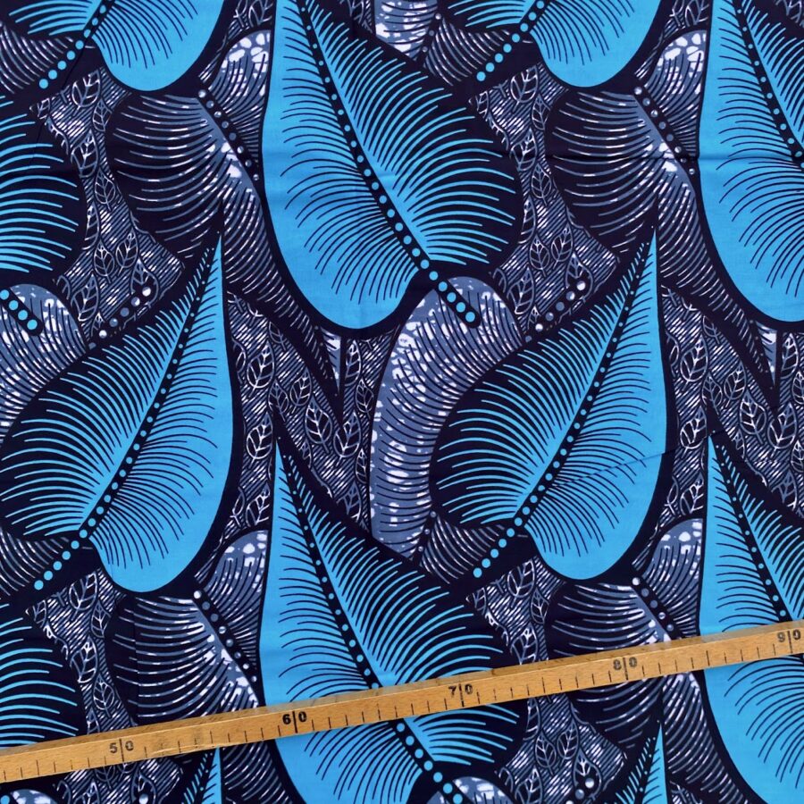 Tissu Wax bleu gris imprimé Feuilles
