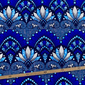 Tissu Wax bleu imprimé Lotus