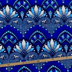 Tissu Wax bleu imprimé Lotus