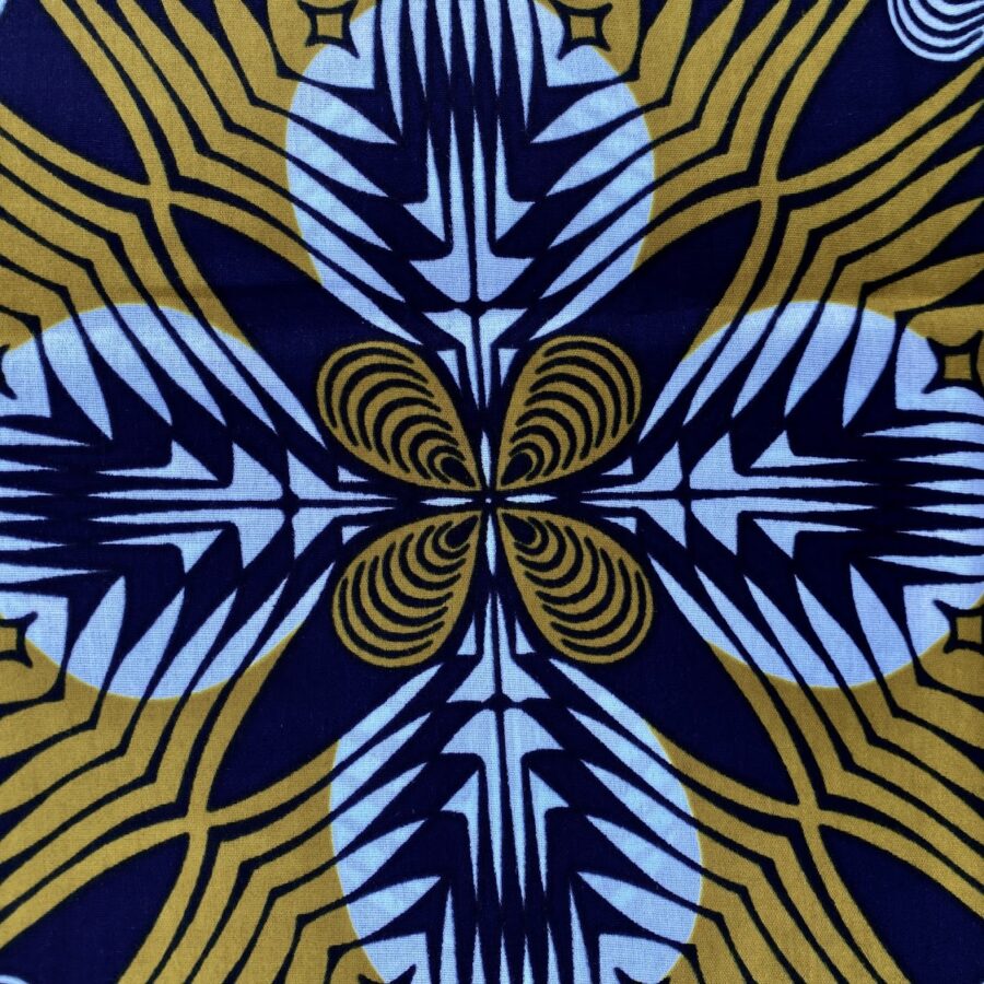 Tissu Wax bleu kaki imprimé Réflexion détail