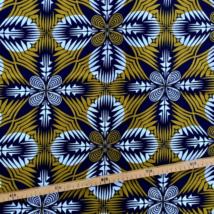 Tissu Wax bleu kaki imprimé Réflexion