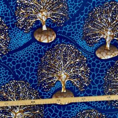 Tissu Wax bleu marron imprimé Arbre
