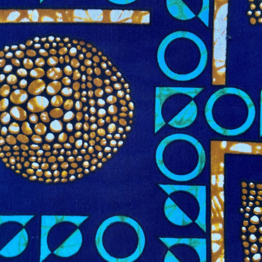 Tissu Wax bleu marron imprimé Grenade détail