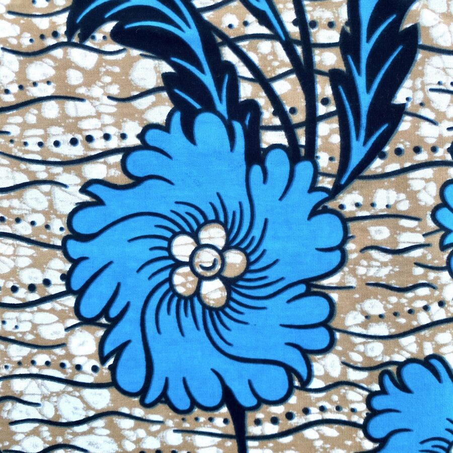 Tissu Wax bleu sable imprimé Jardin détail