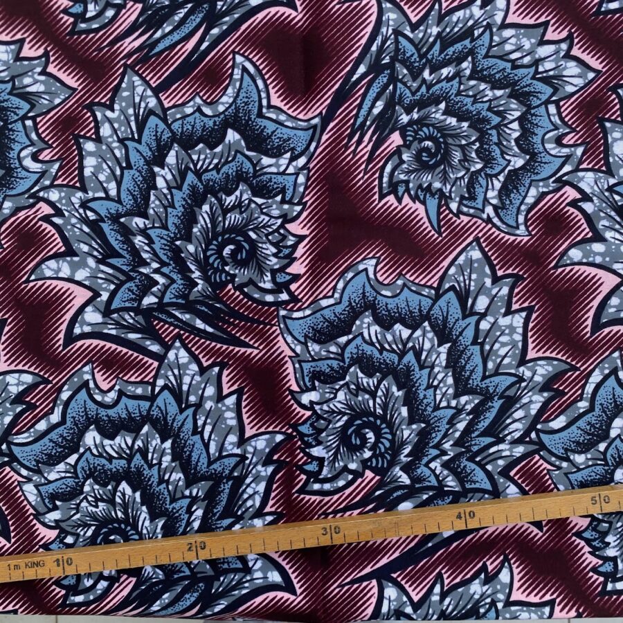 Tissu Wax gris bleuté imprimé Chardons