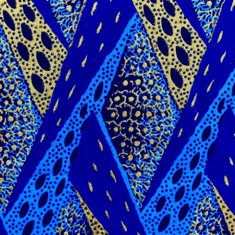 Tissu Wax pailleté bleu imprimé Croisé détail