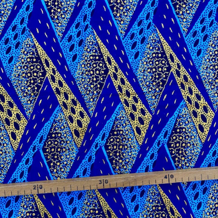 Tissu Wax pailleté bleu imprimé Croisé